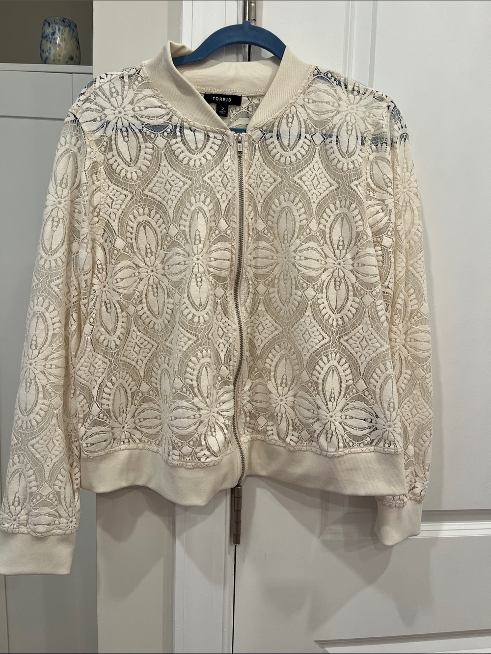 torrid Cream Lace Floral Bomber Jacket